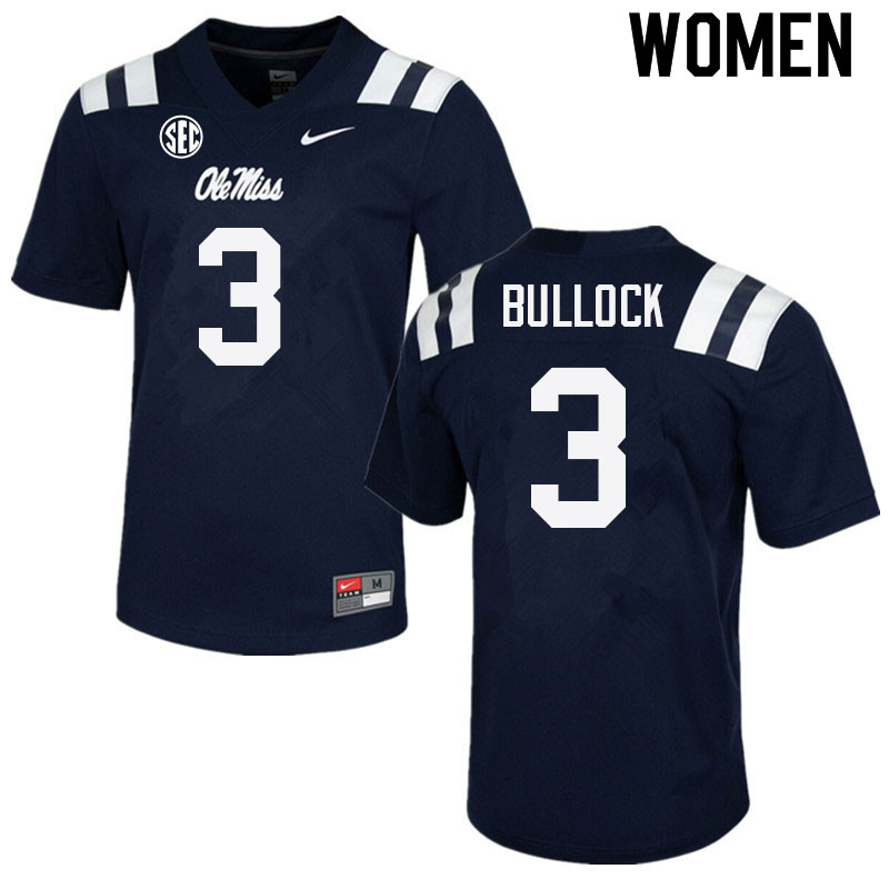 Women #3 Kentrel Bullock Ole Miss Rebels College Football Jerseys Sale-Navy